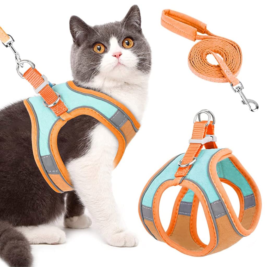 Qpets Cat Harness with Cat Leash for Walking, Adjustable Soft Sturdy Faux Suede Escape Proof Kitten Vest Harness and Leash with Reflective Strip for Large Medium Small Cat(Green, Orang, M) Qpets Cat Harness with Cat Leash for Walking, Adjustable Soft Sturdy Faux Suede Escape Proof Kitten Vest Harness and Leash with Reflective Strip for Large Medium Small Cat(Green, Orang, M)